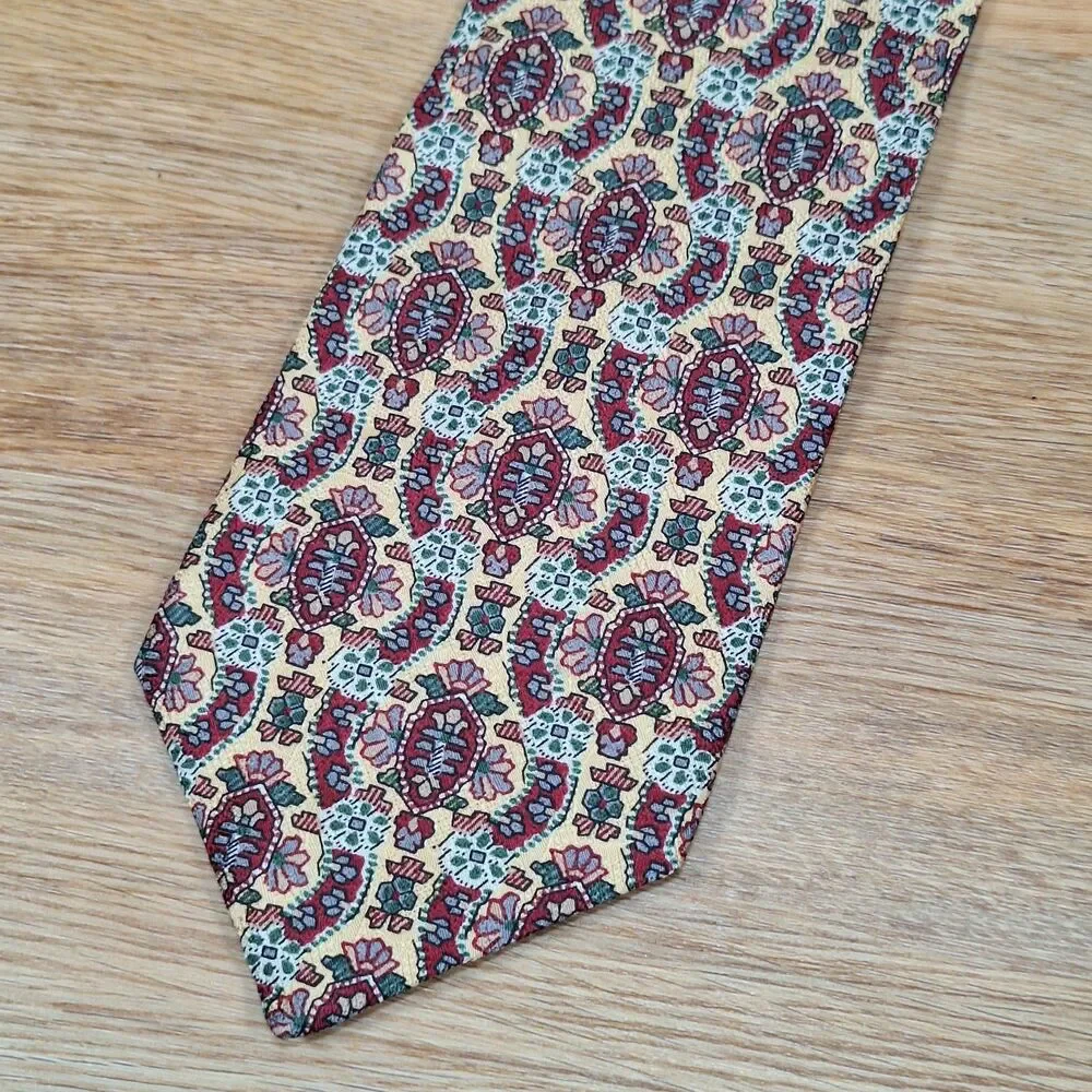 Zianetti Vintage Yellow Red Green Medallion Itallian Silk Tie Necktie Mens USA